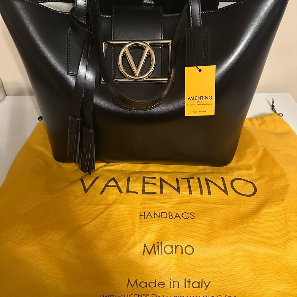 Valentino Black Leather Tote Bag